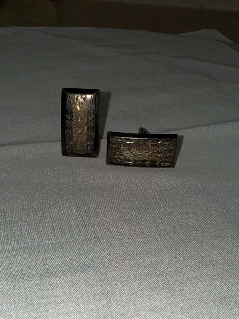Vintage Etched Sterling Silver Cuff Links